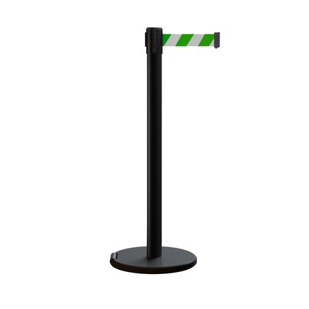 MONTOUR LINE Retractable Belt Rolling Stanchion, 2.5ft Black Post  11ft. Grn/Wh ME630-BK-GWD-110